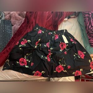 Grace Karin Black Skirt with Red Floral Design